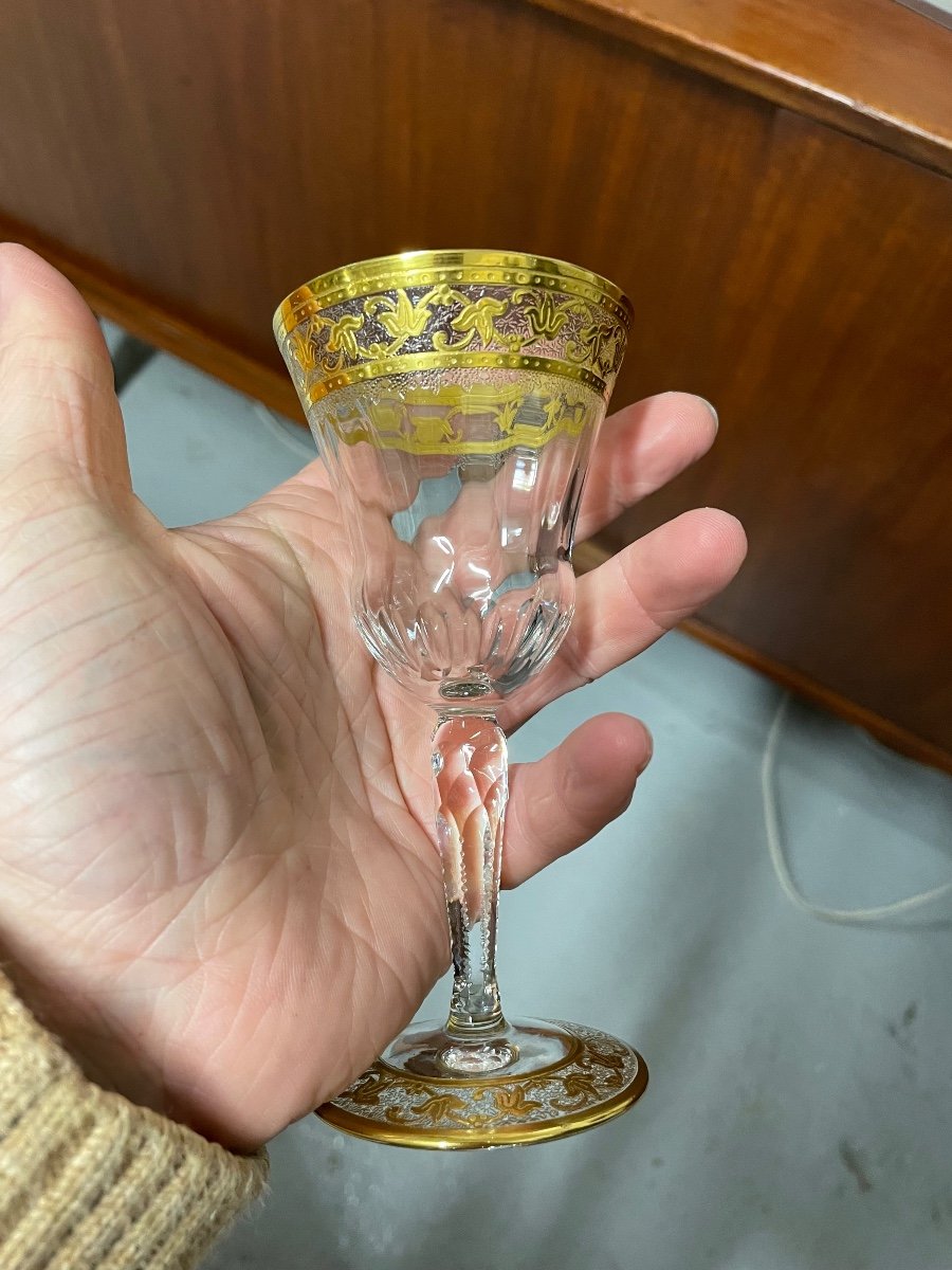 Saint Louis - Callot Gold Crystal Model 4 Wine Glasses H: 13.5 Cm Thistle-photo-4